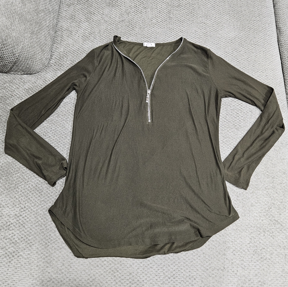 3/$15! Olive Long Sleeve Top With Half Zipper, Small